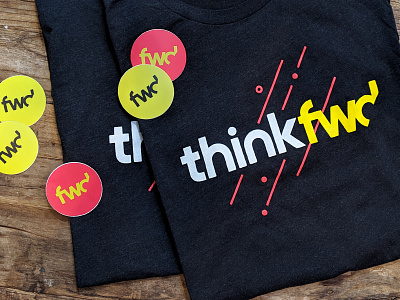 thinkfwd swagger / tees & stickers brand design branding creative company creative thinking curiosity design design thinking education event identity innovation logo shirt design sticker stickers swag tee thinkfwd tshirt typography