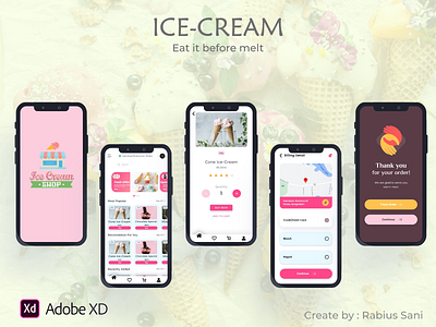 Online Ice-Cream Shop adobe xd app design app ui app ui design app user interface ui ui ux design uiux user experience user interface ux