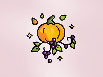 Pump1 autumn fall illustration leaves line art orange pink pumpkin stars