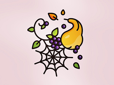 Pump2 autumn butternut cobweb fall grapes illustration leaves line art orange spiderweb squash