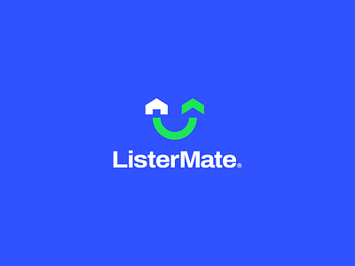 Listermate Logo arrow branding colorful freethrow grin happy home house journey modern money path real estate shot smile wink