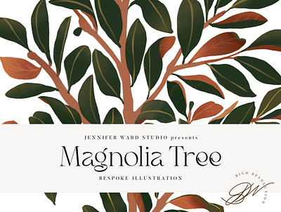 Magnolia Tree Illustration bespoke illustration custom stationery custom wedding gouache illustration illustration jennifer ward magnolia art magnolia painting magnolia tree illustration