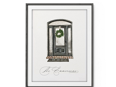 Custom Front Door Portrait Illustration in Watercolor