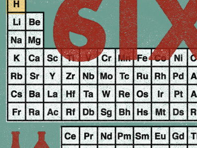 Six 6 beakers blinded periodic table of elements science