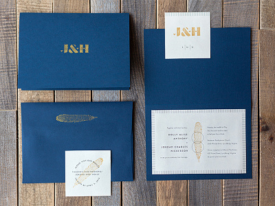 J&H Wedding Invites feather gold invitation print stamp wedding