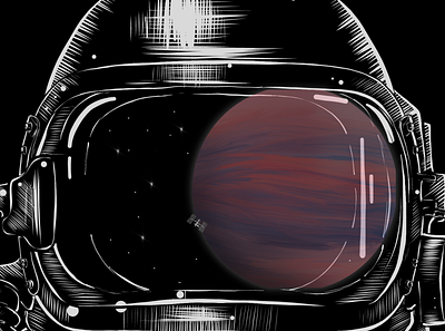 Illustrated Cosmic Scene astronauts design illustration planets
