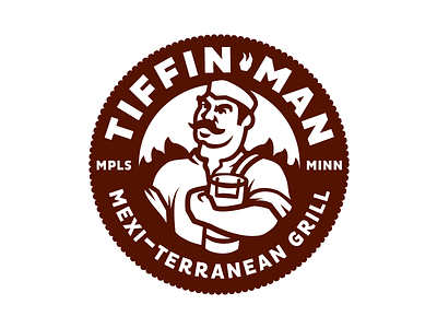 Tiffin Man one color badge character grill illustration logo