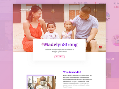 GiveBack DC Landing Page #MadelynStrong cancersucks donate giveback ui design ux design web design web page website