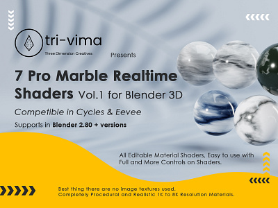 7 Pro Marble Realtime Shaders Vol.01 for Blender 3D 3d 3d animation 3d design 3d rendering animated branding design illustration logo texture ui