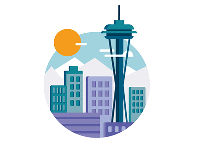 Seattle buildings button city icon illustration seattle space needle sticker