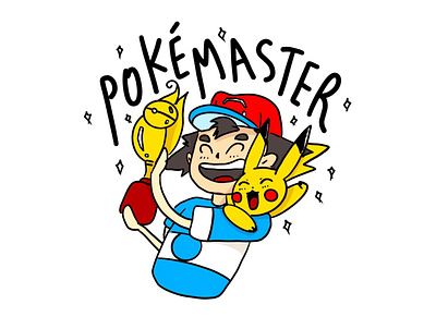 Pokemaster alola ash illustration master pikachu pokemon procreate satoshi win
