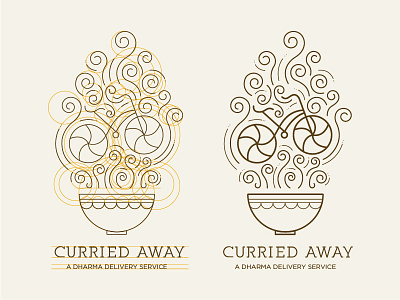 Curried Away Logo color curried away indian logo pattern restaurant woodblock