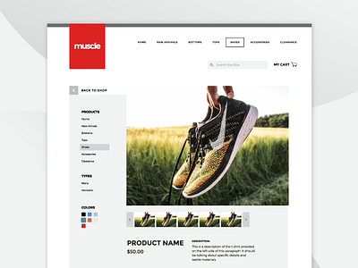 muscle Shopify Template — Shoes Product Page design marketing productpage shopify softwaredevelopment ui ux webdesign