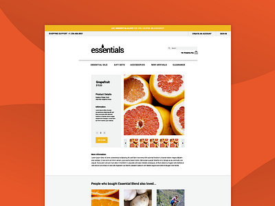 Essentials — Shopify template bright design flat gradient graphicdesign naturalremedies orange productpage shopify uxdesign websdesign yellow