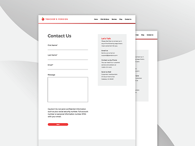 Teacher's Pension — Contact Us page clean contactus crisp design graphicdeisgn modern uxdesign webdesign webdevelopment webpage