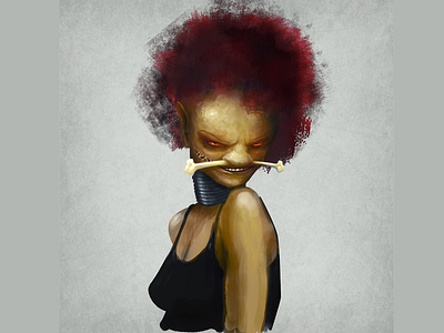 Undead Zombie Canibal Witch afro bone character concept art conceptart digital painting digitalpainting fantasy illustration