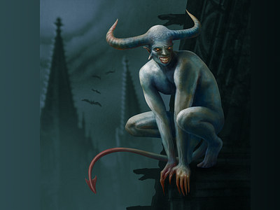 Demon gargoyle character concept art conceptart creature digital painting digitalpainting fantasy illustration