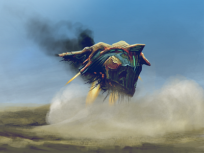 Alien spaceship landing in the desert alien art concept desrt digital painting spaceship