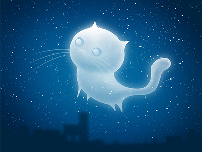 Wandering Kitten blue cat dark digital ghost illustration kitten night painting photoshop stars wandering