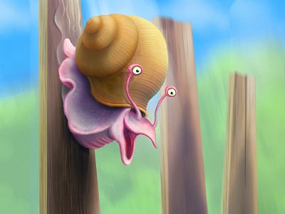 Snail runs downwards digital nature painting snail