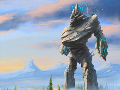 Stone Giant conceptart creature dawn fantasy giant illustration landscape mist mountains photoshop stone sunrise