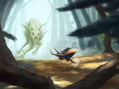 Hunter concept art creature digital painting environment forest illustration light