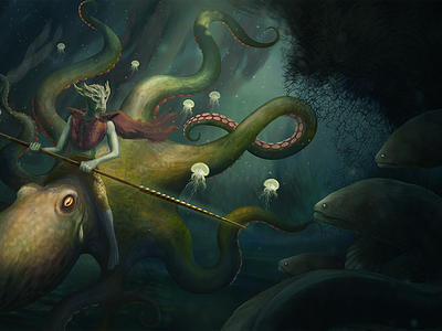 Amphibian amphibian concept art digital illustration digital painting environment fantasy green murray eel octopuss sea water