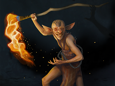 Goblin wizard character concept art digital painting fantasy fire goblin illustraion mage magician orc trolls wizard