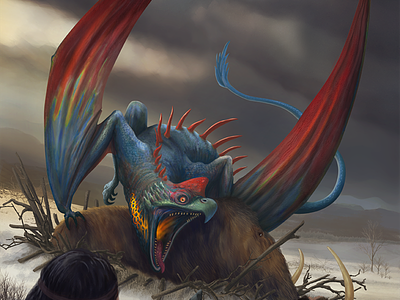 Hunger concept art digital illustration digital painting dragon dragoncalendar fantasy hunter illustration mammoth prehistoric winter wyvern