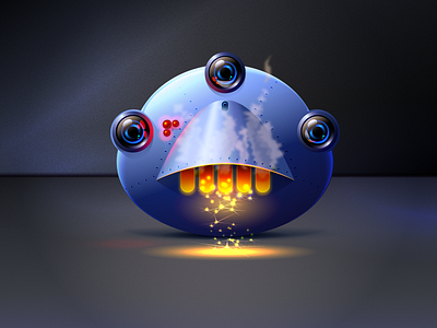 Melter robogolem fire illustration iron lens melting robot vector