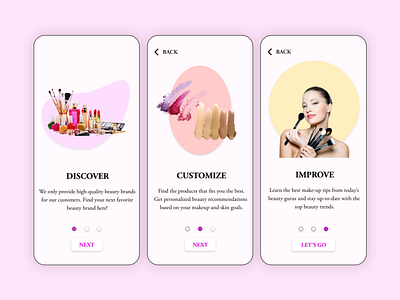 DAY 023 - ONBOARDING 100dayuichallenge adobexd dailyui design makeup onboarding onboardingscreens uidesign uxdesign uxui wireframe