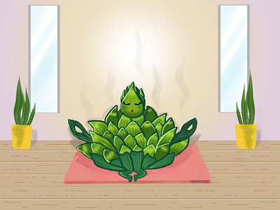 Artichoke yoga digital illustration illustration ipadpro vegetable illustration vegetables art veggie veggie illustration