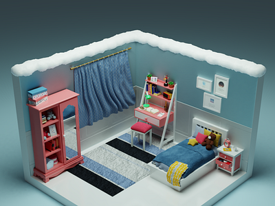 Cold Kid's Room 3d 3dart 3dblender 3ddesign 3dmodel blender blender3d blenderart design illustration isometric isometricroom room