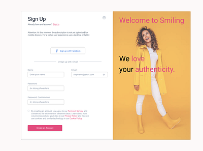 Sign up Page branding ui ux