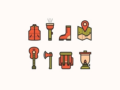 Camping Icons adventure backpack bag camping equipment hiking holiday icon illustration map