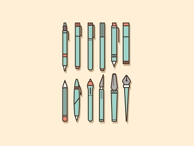 Pen icons art brush crayon drawing icons illustration marker pen pencil school tool vector