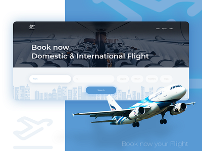 Flight Booking Site 2019 banner blue book now booking creative design flight simple travel trip vector webpage website white