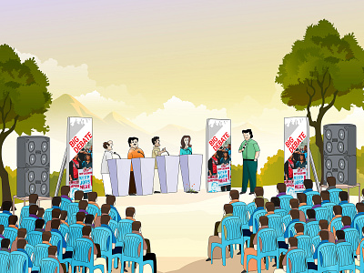 Village Debate cartoon creative drawing green illustration india local news simple vector village