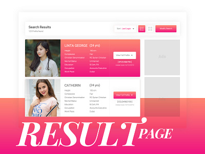 Search Results Page 2019 creative demo design matrimony result simple typography ui ux website white