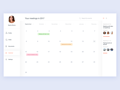 Dashboard app calendar dashboard date event minimal profile ui white