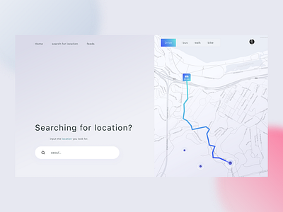 Searching for location, website header design distance flat header map ui website