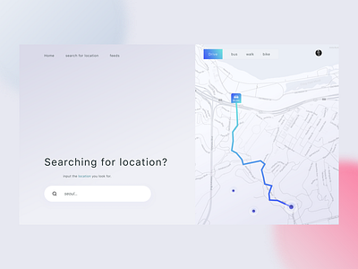 Searching for location, website header