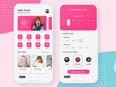 Hair Salon Mobile app UI adobe xd app design app design in figma apps beauty parler app beauty shop branding colorful design figma hair salon app illustration logo mobile app parlar app pink color solon app design ui uiux ux