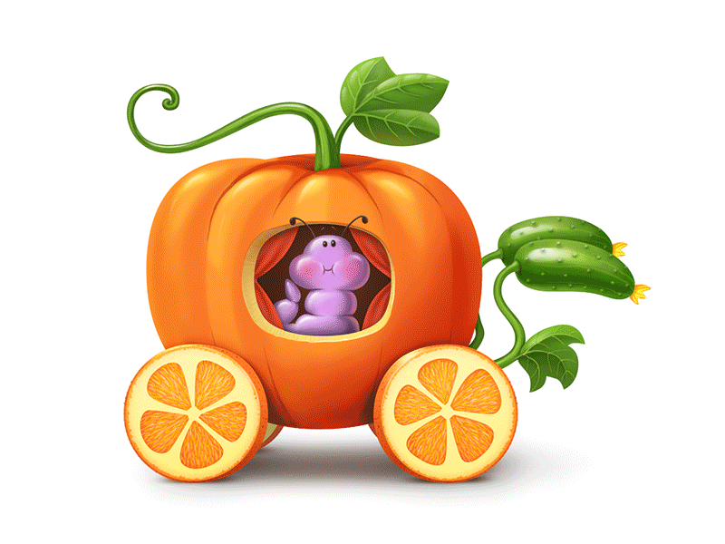 Caterpillar in a pumpkin carriage :) carriage caterpillar caterpillar icon for kids game game design game icon guess the plant icon icon drawing illustration orange pumpkin try to guess: plants