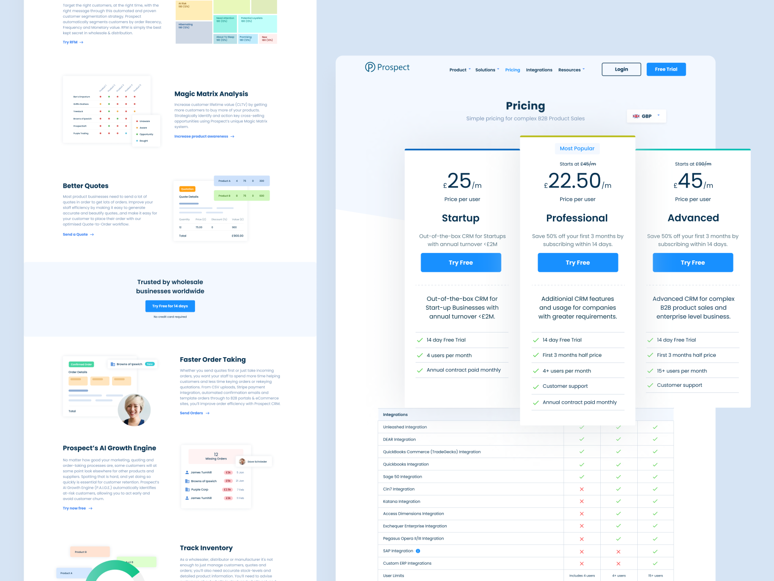 Prospect CRM - Product & Pricing Page by Amadeu Thomson for UserActive ...