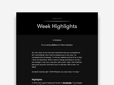 Week Highlights black black and white highlights newsletter newsletter design