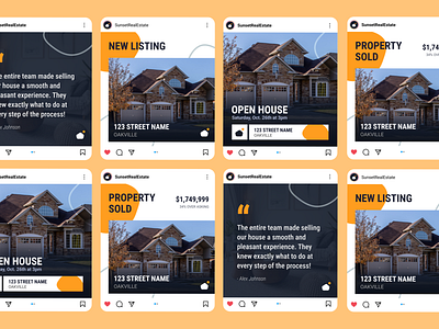 Sunset Realty property listing Instagram posts branding design instagram real estate realtor social media template