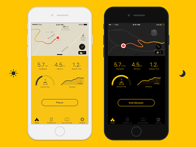 do outdoor iOS app – Main Screen app daynight hiking ios iphone metrics navigation outdoor ui ui design