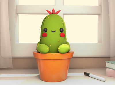 Happy Cactus 3d cactus character cute illustration kawaii render