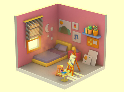 Tiny Room 3d cute illustration kawaii room